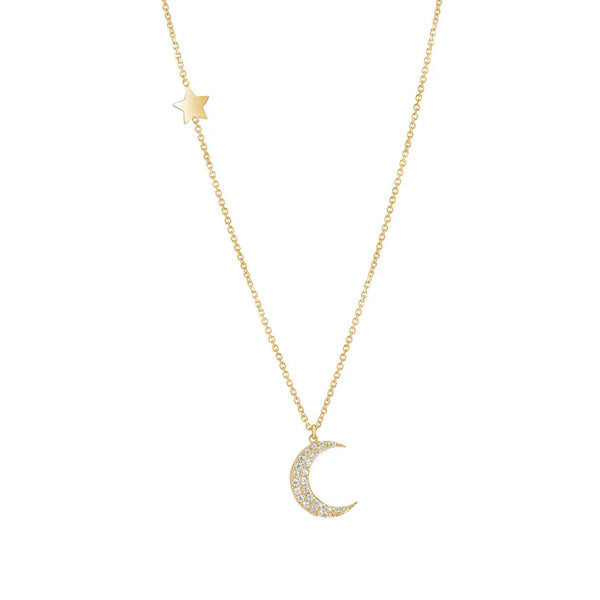Moon & North Star Necklace | 9ct. Gold