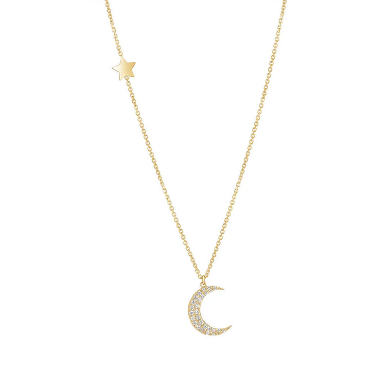Moon & North Star Necklace | 9ct. Gold
