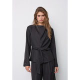 Luna Pleat Tie Blouse | Black
