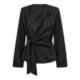 Luna Pleat Tie Blouse | Black