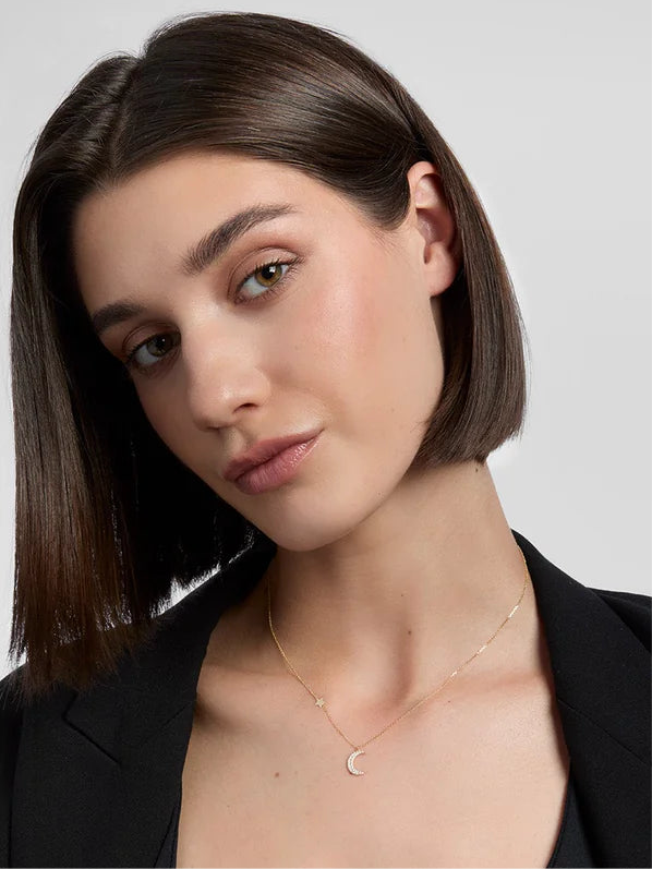 Moon & North Star Necklace | 9ct. Gold