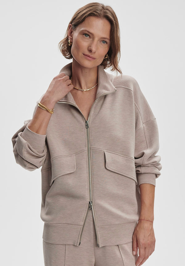 Garcia Zip Through Sweat | Taupe Marl