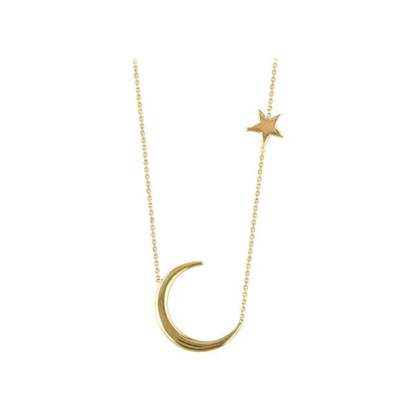 Moon & Star Necklace 9ct. Gold